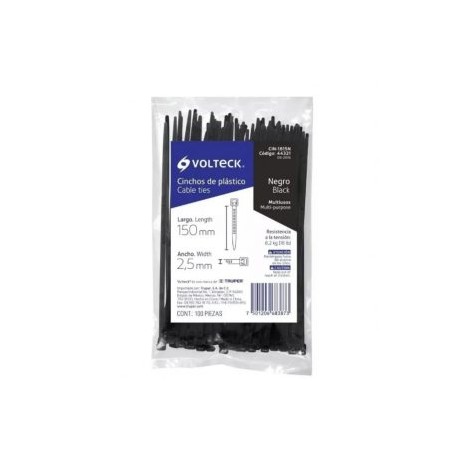 CINCHO SUJETACABLE DE NYLON DE 150 X 2.5MM  NEGRO
