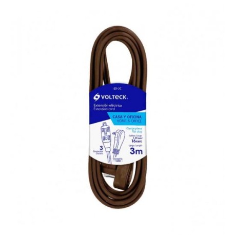 EXTENSION ELECTRICA DOMESTICA DE 3MTS CAFÉ  VOLTECK